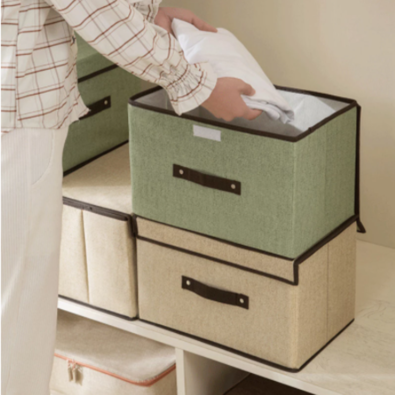Foldable fabric storage box set with dust protection lid, non-woven material and thick cardboard, 35l capacity – ideal for storing underwear