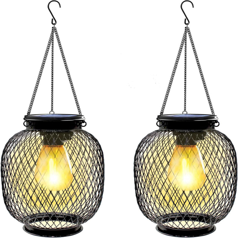 Metal solar garden hanging lamp – various light forms & warm white light – battery operated, for balcony & outdoor use – ideal for garden lighting