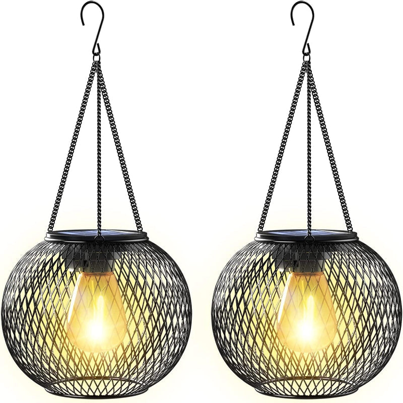 Metal solar garden hanging lamp – various light forms & warm white light – battery operated, for balcony & outdoor use – ideal for garden lighting