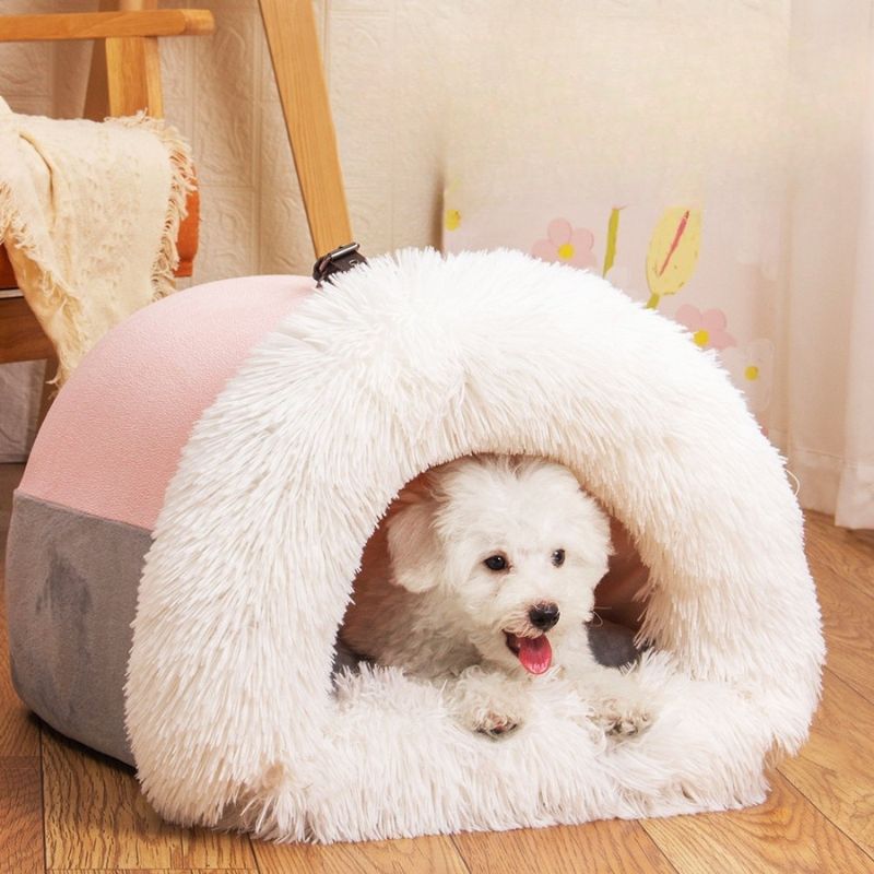 Portable warm pet nest for cats and small dogs – semi-closed long hair bed, moisture resistant, easy to clean, ideal for pet houses