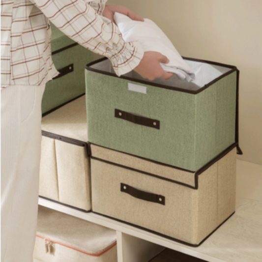 Foldable fabric storage box set with dust protection lid, non-woven material and thick cardboard, 35l capacity – ideal for storing underwear