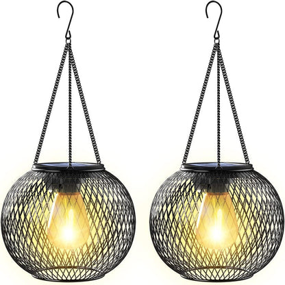 Metal solar garden hanging lamp – various light forms & warm white light – battery operated, for balcony & outdoor use – ideal for garden lighting