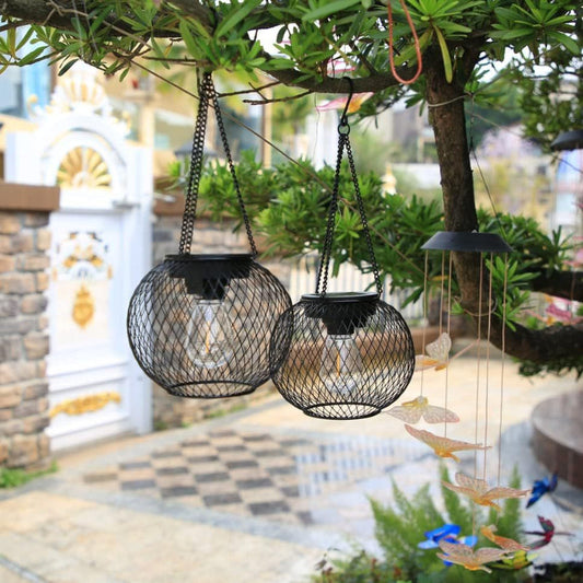 Metal solar garden hanging lamp – various light forms & warm white light – battery operated, for balcony & outdoor use – ideal for garden lighting