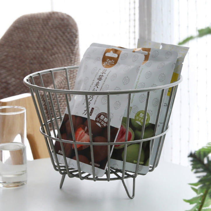 Metal wire storage basket – multifunctional iron organizer for home & office, ideal for desktop storage