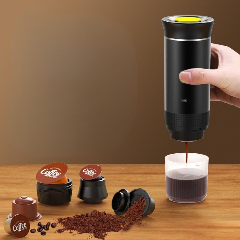 Portable 3-in-1 espresso machine – compatible with ground coffee & capsules, usb rechargeable, intelligent heating & extraction, 60ml capacity, perfect for travel and outdoor use