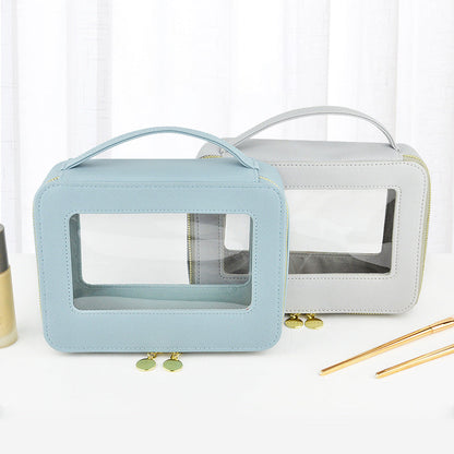 Transparent pvc make-up bag with nylon structure – waterproof travel toiletry bag, zipper closure, multiple color options, 21x6x16cm – ideal for storing cosmetics