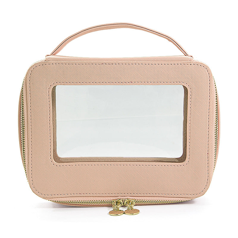 Transparent pvc make-up bag with nylon structure – waterproof travel toiletry bag, zipper closure, multiple color options, 21x6x16cm – ideal for storing cosmetics