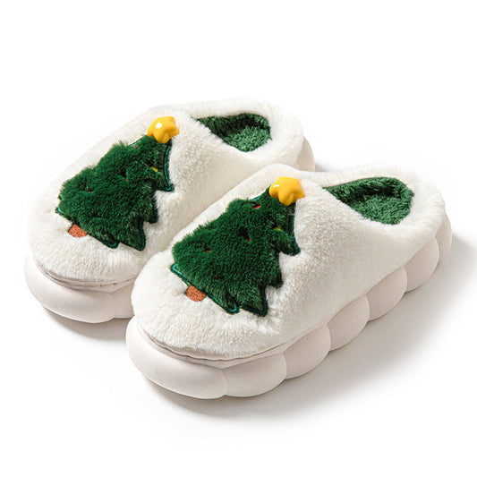 Unisex christmas tree slippers with flat pvc sole and round toe – sizes 36–45, red, milk white, khaki – ideal for indoor footwear