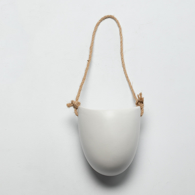 Wall-mounted ceramic flower pot with hemp rope or leather strap, residue-free, suitable for balcony, garden, or home, small & medium sizes – ideal for home gardening
