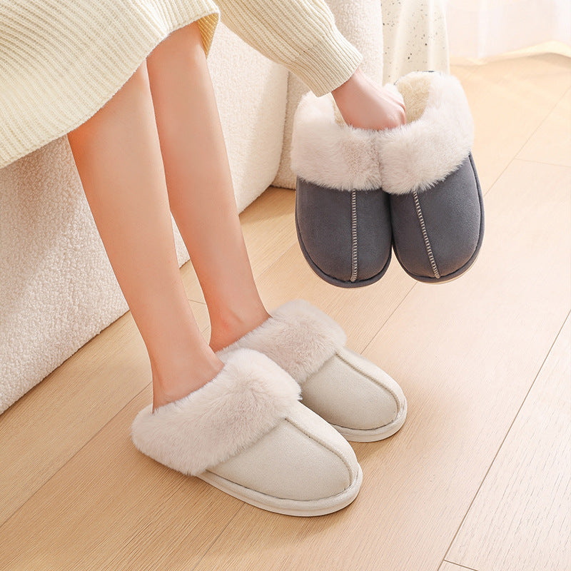 Women's plush cotton slippers – soft padding, non-slip pvc sole, warm artificial sheep wool insole, round toe, flat heel | ideal as house slippers