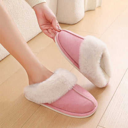 Women's plush cotton slippers – soft padding, non-slip pvc sole, warm artificial sheep wool insole, round toe, flat heel | ideal as house slippers