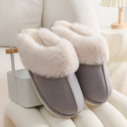 Women's plush cotton slippers – soft padding, non-slip pvc sole, warm artificial sheep wool insole, round toe, flat heel | ideal as house slippers