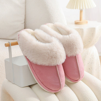 Women's plush cotton slippers – soft padding, non-slip pvc sole, warm artificial sheep wool insole, round toe, flat heel | ideal as house slippers